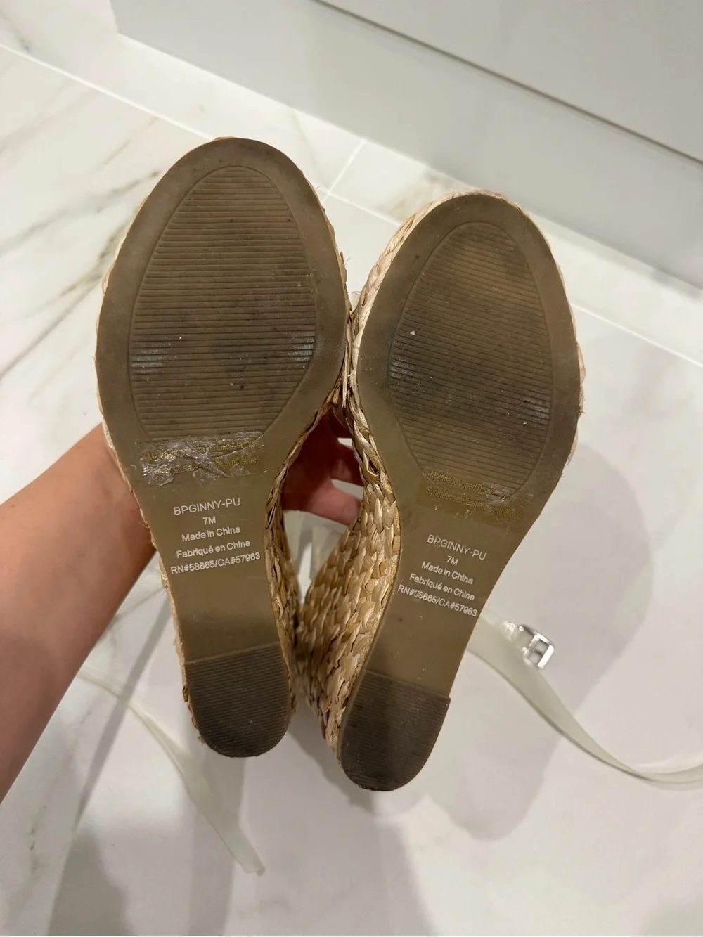 bp Clear Strap Wedge Sandals in Beige with Woven Platform